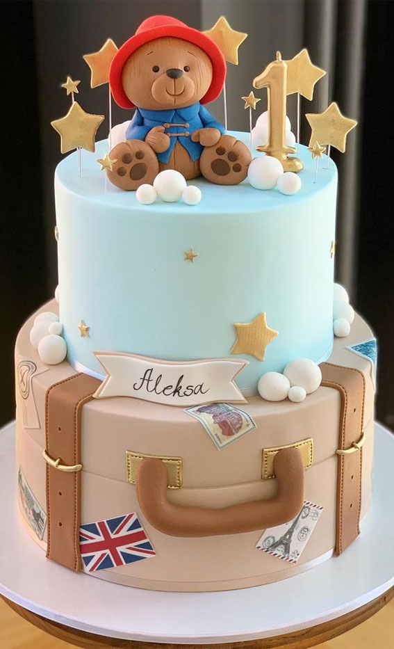 paddington bear cake, paddington first birthday cake, birthday cake decorating ideas, colorful birthday cake , baby shower cake #birthday #bluecake #cake #birthdaycake