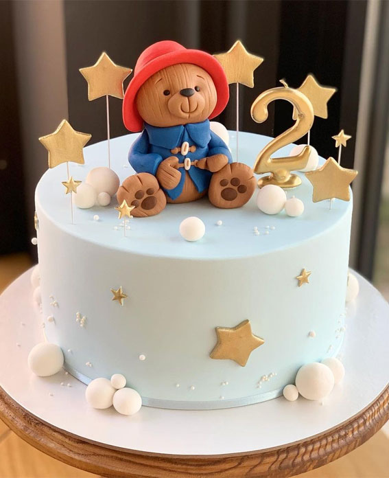 paddington bear cake, paddington second birthday cake, birthday cake decorating ideas, colorful birthday cake , baby shower cake #birthday #bluecake #cake #birthdaycake