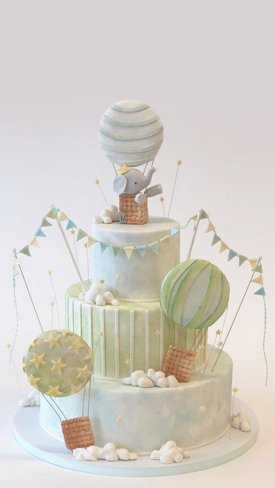 hot air balloon birthday cake, first birthday cake, birthday cake decorating ideas, colorful birthday cake , baby shower cake #birthday #bluecake #cake #birthdaycake