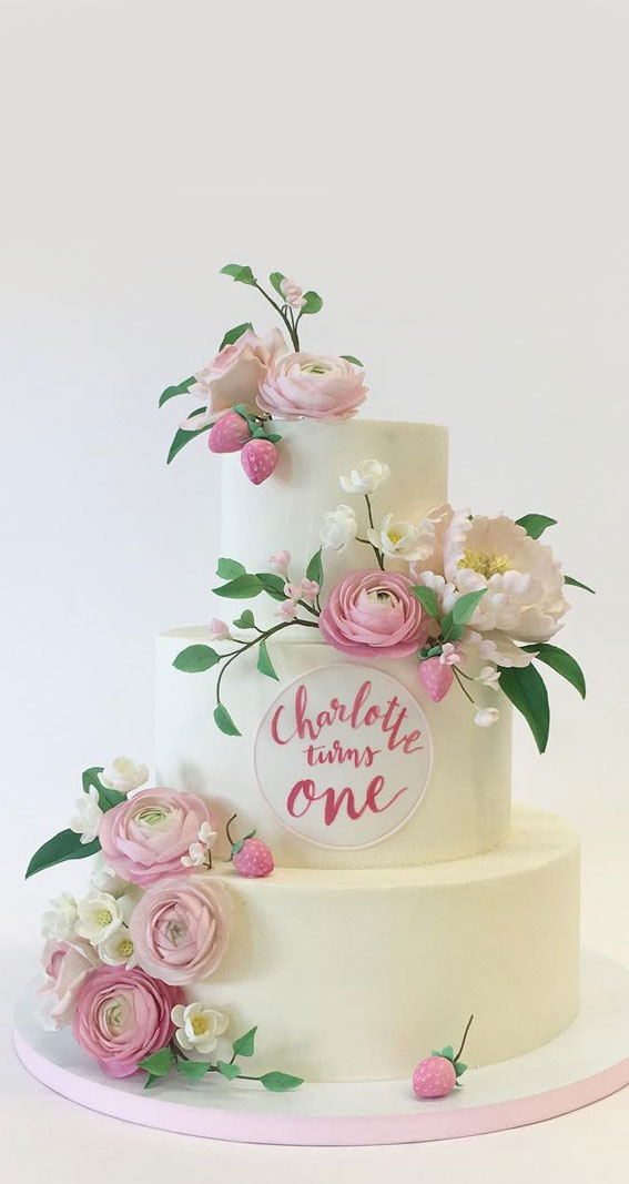 Pretty Cake Designs for Any Celebration : Three-tiered first birthday cake