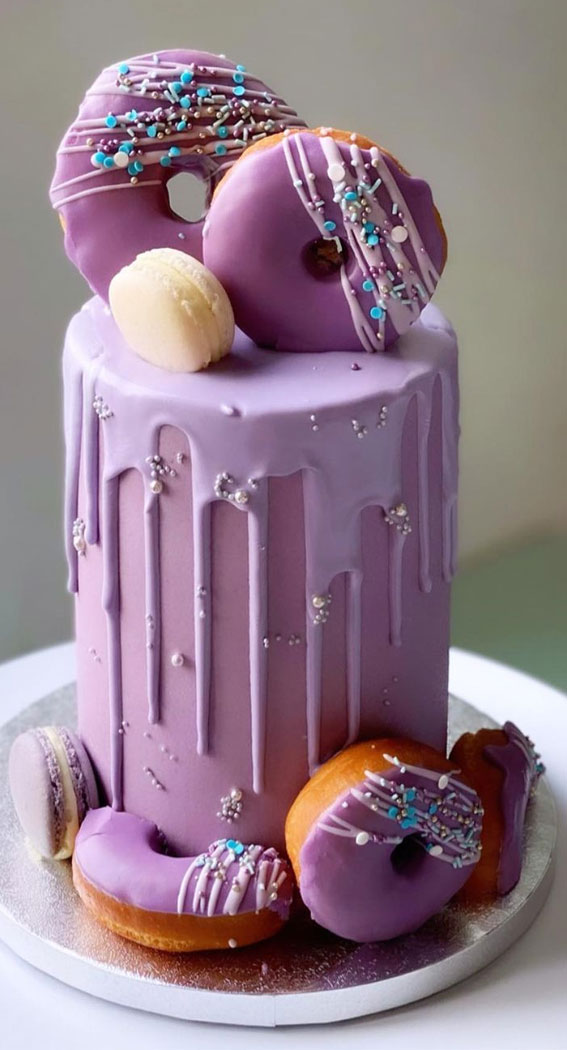 Pretty Cake Designs for Any Celebration : Lavender Cake Topped With Lavender Donuts