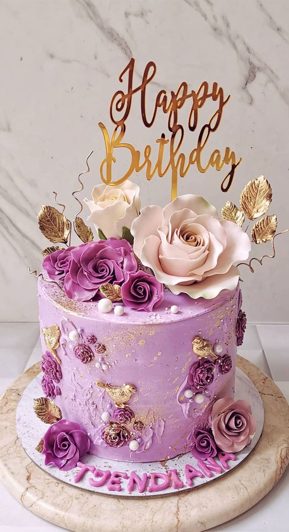 Pretty Cake Designs for Any Celebration : Purple Cake with Sugar Roses