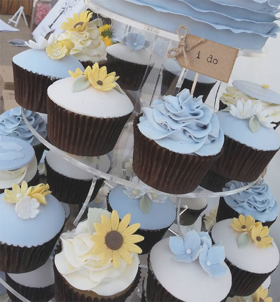 Cupcake Ideas Almost Too Cute to Eat : Sunflower & blue buttercream cupcake