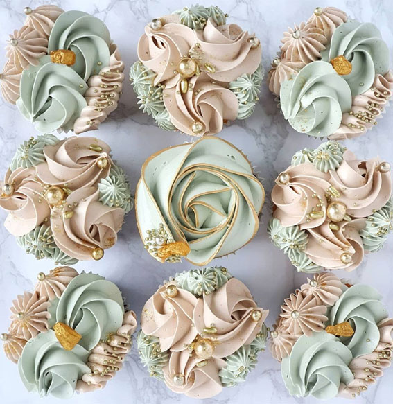 Cupcake Ideas Almost Too Cute to Eat : Mint & Nude Elegant Cupcake with Gold Crystal Candy 