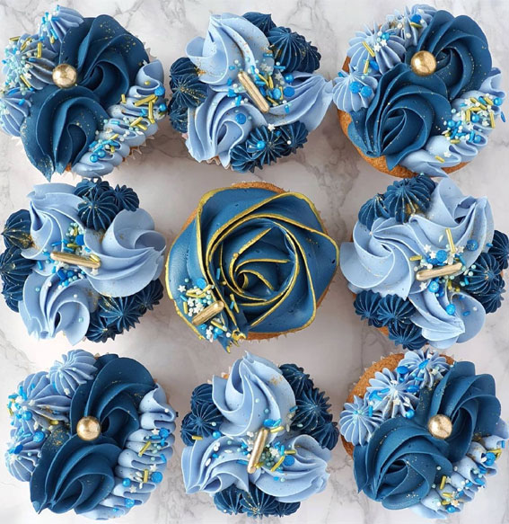 Cupcake Ideas Almost Too Cute to Eat : Royal Blue Buttercream Garden Cupcakes