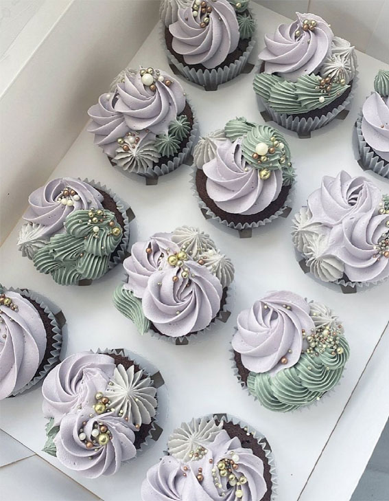 Cupcake Ideas Almost Too Cute to Eat : Soft Sage & Lavender Cupcakes