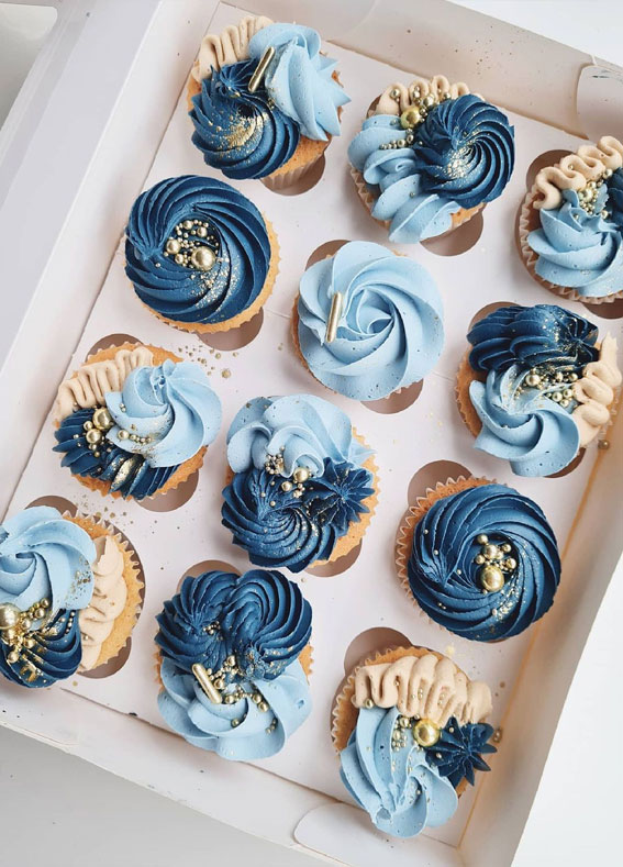 Cupcake Ideas Almost Too Cute to Eat :  Blues, Nude & Gold Cupcakes