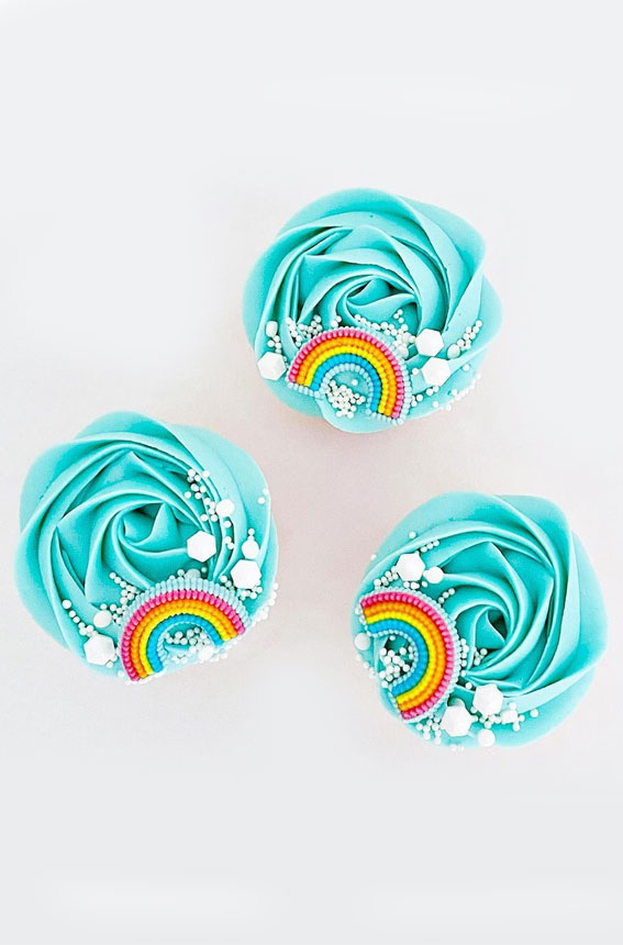 Cupcake Ideas Almost Too Cute to Eat : Rainbow & Turquoise Cupcakes