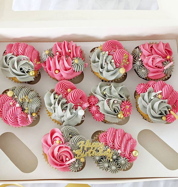 Cupcake Ideas Almost Too Cute to Eat : Grey and Bright Pink Cupcakes
