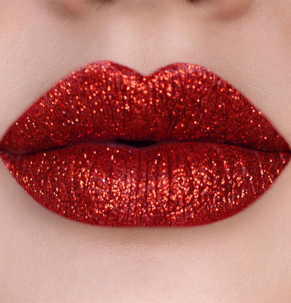 Perfect Lip Makeup Ideas : Ruby Red Glitter Lips