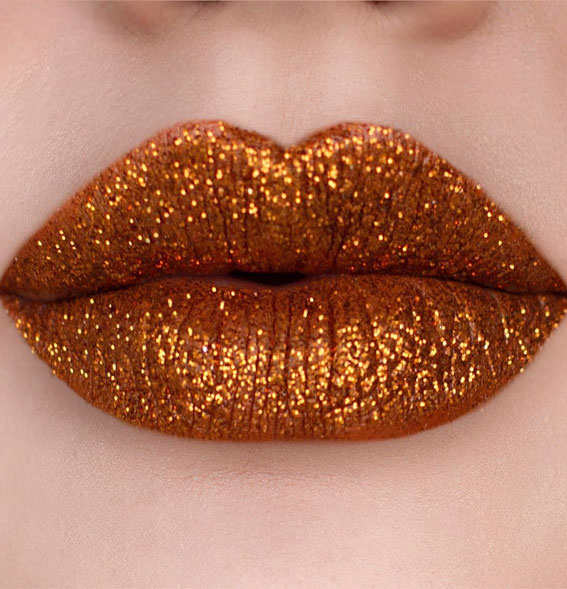 Perfect Lip Makeup Ideas : Glitter copper-brown gold lips