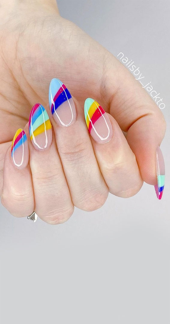 Best Summer Nails 2021 To Rock Your Look : Glossy Rainbow Tips