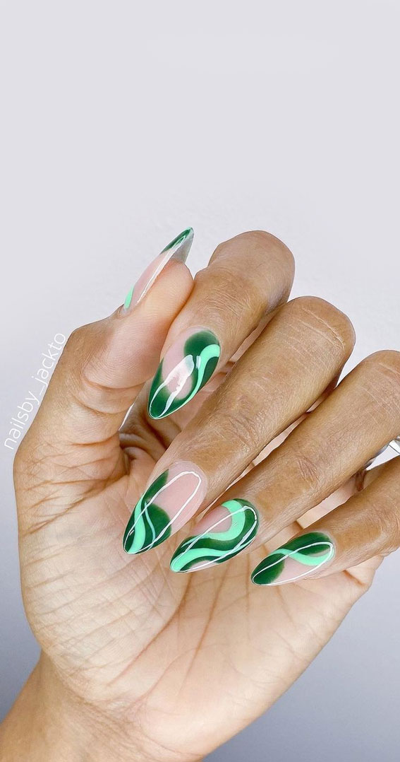 Best Summer Nails 2021 To Rock Your Look : Shades of Green Wave Nails