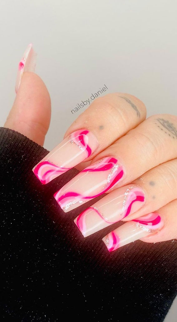 Best Summer Nails 2021 To Rock Your Look : Pink Wave Coffin Nude Nails