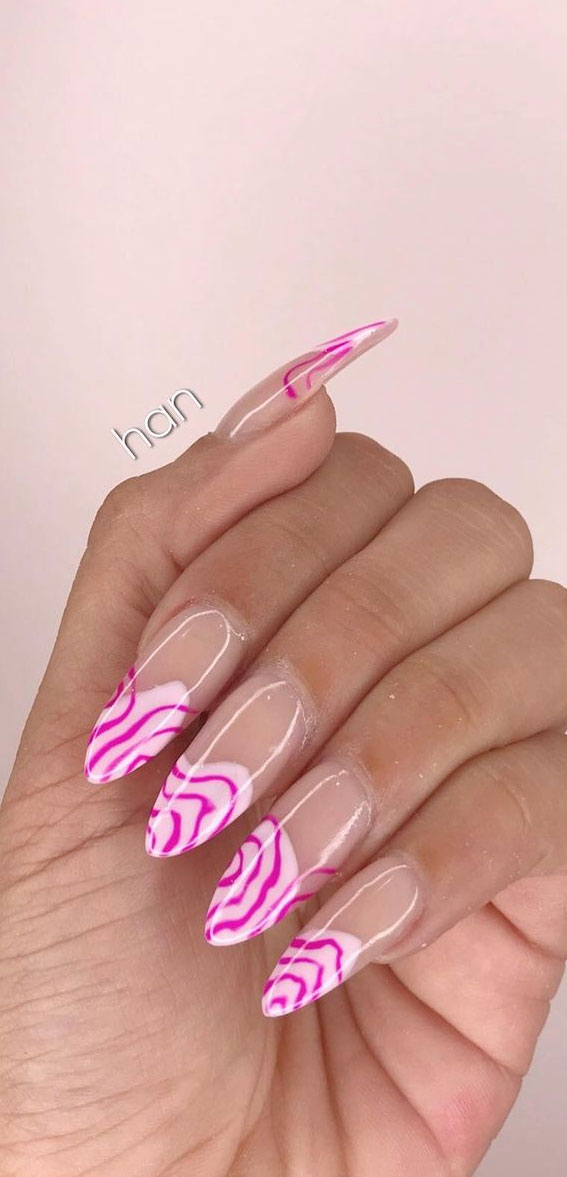 Best Summer Nails 2021 To Rock Your Look : Pink Wave Coffin Nude Nails