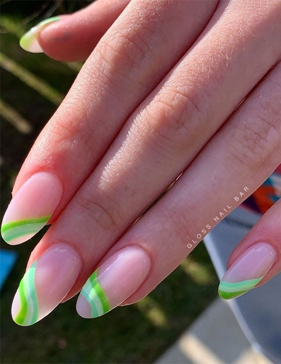 Best Summer Nails 2021 To Rock Your Look : Green Wave French Tips