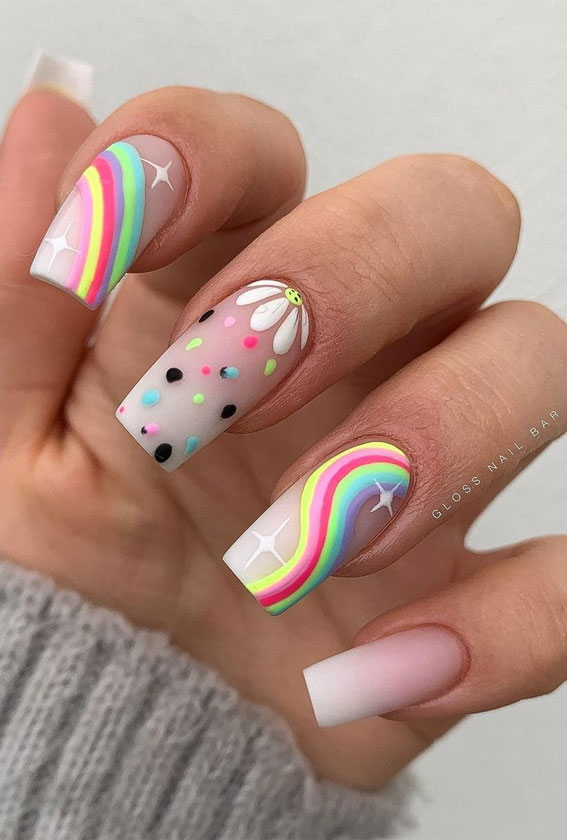 Best Summer Nails 2021 To Rock Your Look : Colorful Rainbow Nails
