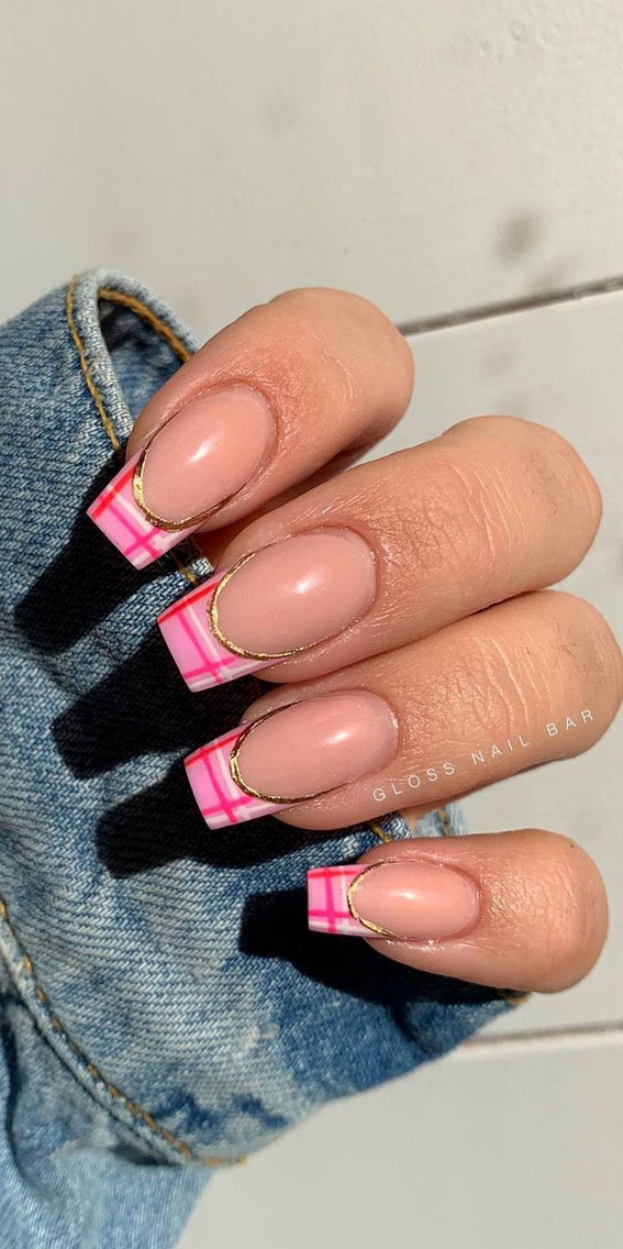 Best Summer Nails 2021 To Rock Your Look : Pink Tartan Nails