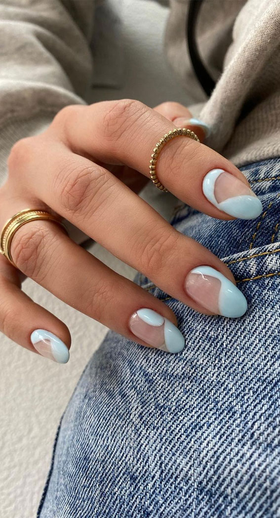 Best Summer Nails 2021 To Rock Your Look : Almost transparent base & Baby Blue