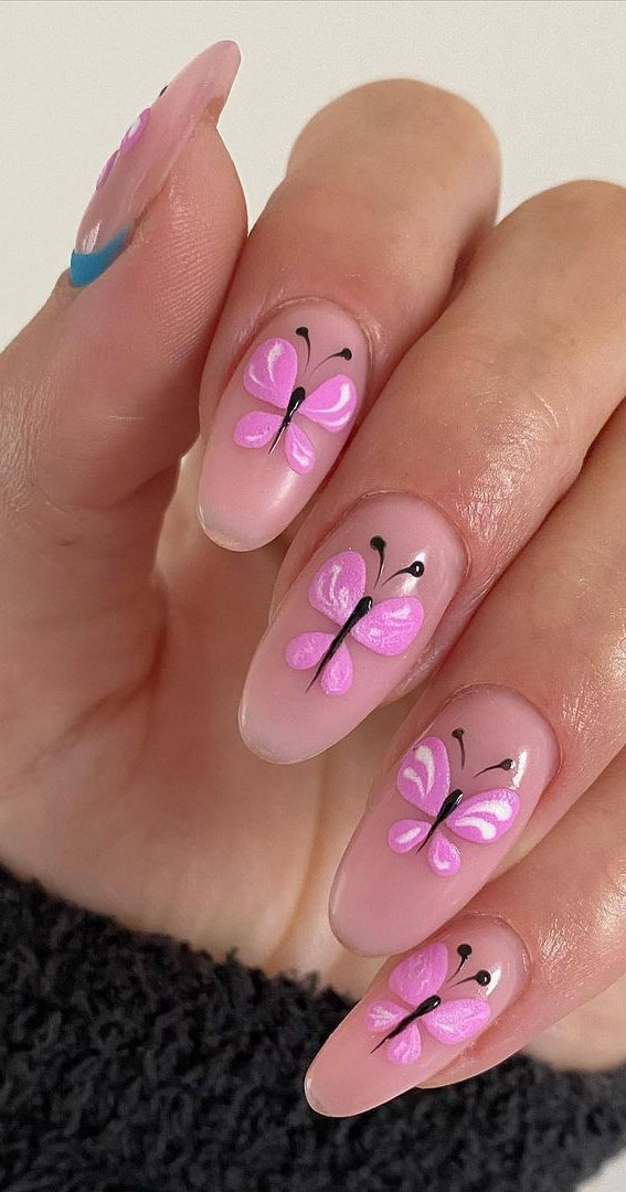 Best Summer Nails 2021 To Rock Your Look : Pink Butterfly Nails