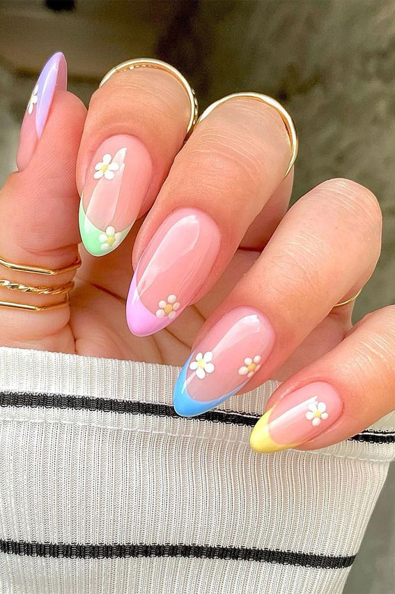 french tip and flower nail art, summer nail colors 2021, summer nails 2021 coffin, bright summer nails 2021, itakeyouwedding, short summer nails 2021, summer nails 2021, summer nail trends 2021, summer nail designs 2021, summer acrylic nails 2021 #nailart #nailcolors