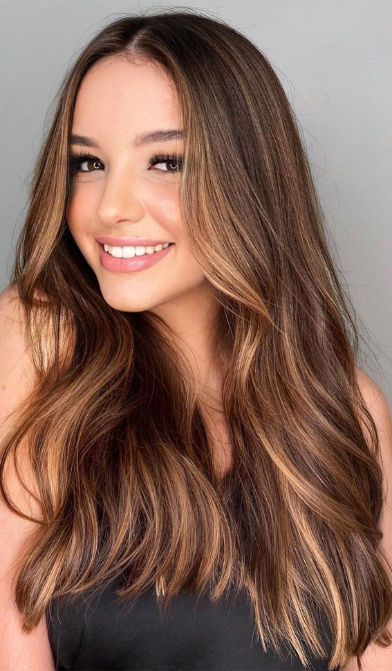 27 Caramel Hair Color Ideas : Brown base with caramel highlights