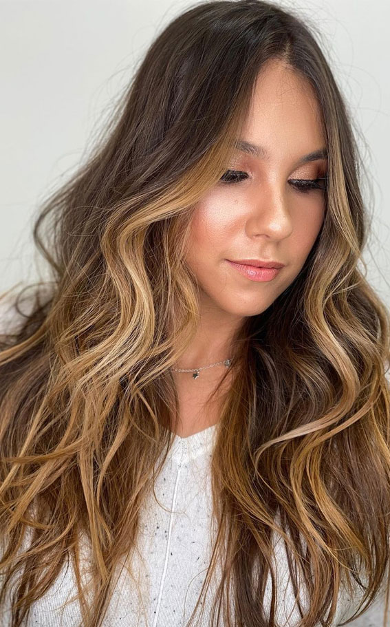 Best Brown Hair Colour Ideas with Highlights and Lowlights : Gorgeous brown long hair with blonde