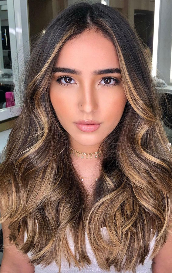 Best Brown Hair Colour Ideas with Highlights and Lowlights : Hazelnut  caramel and honey!