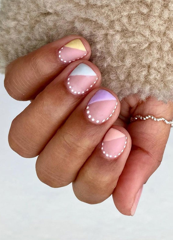59 Summer Nail Colours and Design Inspo for 2021 : Pastels with negative space nails