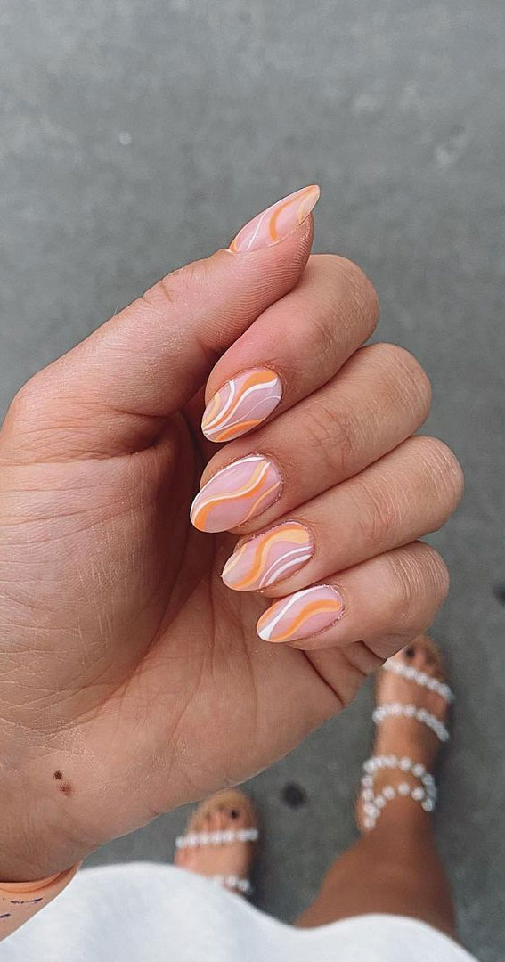 59 Summer Nail Colours And Design Inspo For 21 Orange Wavy Nails