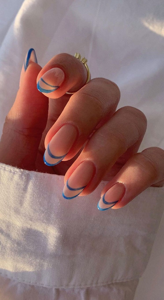 Negative Space Blue French Tip Nail Designs