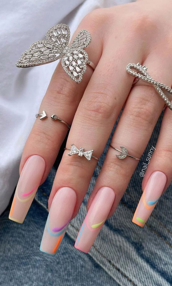 nude coffin nails, french coffin nails, summer coffin nails, medium coffin nails, summer nail designs 2021