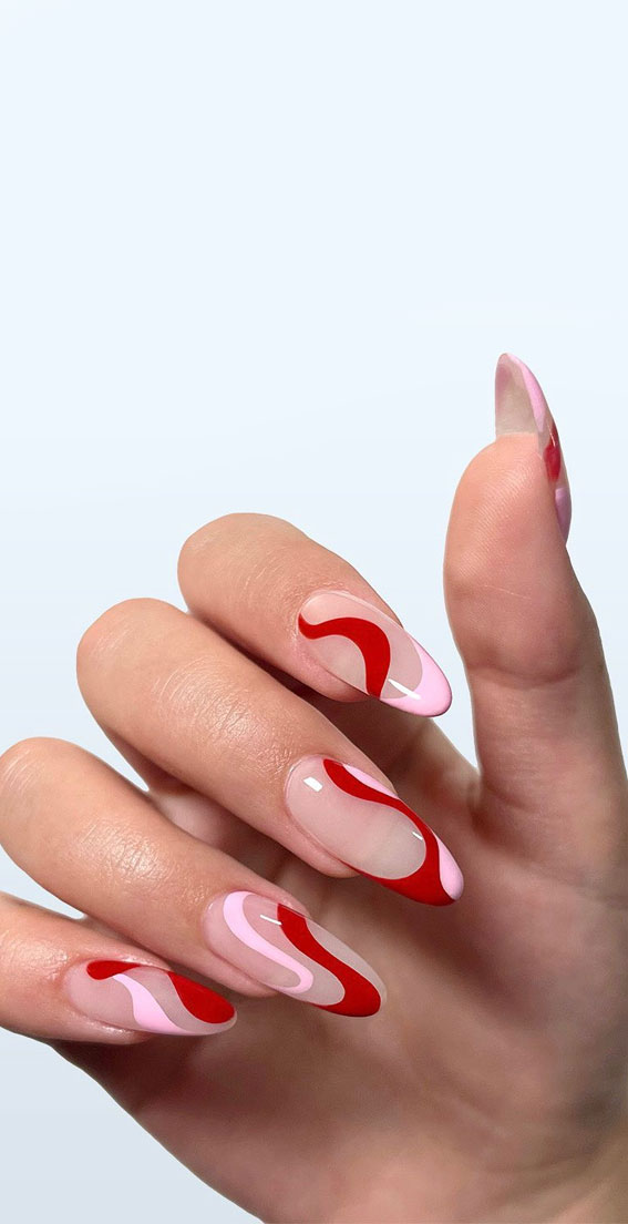 pink and red nails, nude and red funky nail art designs, summer nails 2021, bright summer nails 2021, summer nail ideas 2021, summer nail trends 2021, almond shaped nails 2021, cute summer nails 2021, short summer nails 2021, bright summer nails 2021