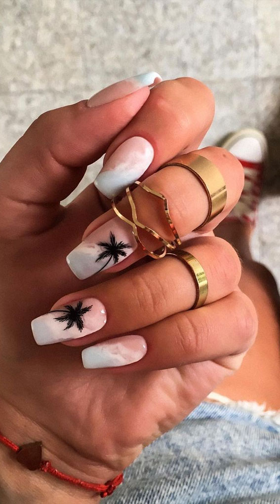 59 Summer Nail Colours and Design Inspo for 2021 : Beach Vibe Summer nails
