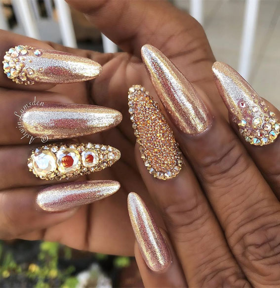 59 Summer Nail Colours and Design Inspo for 2021 : Glitz and glam nails