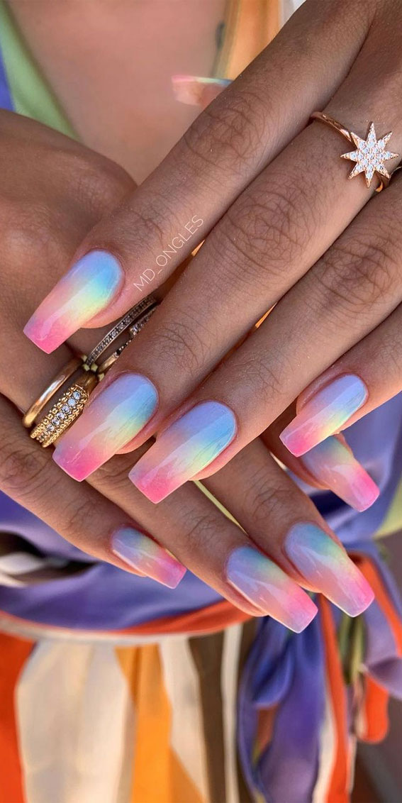 59 Summer Nail Colours and Design Inspo for 2021 : Tie Dye Summer Nails