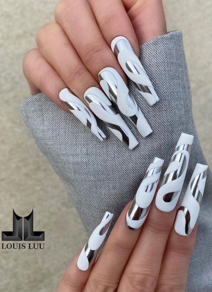 59 Summer Nail Colours and Design Inspo for 2021 : Silver Mirror Chrome ...
