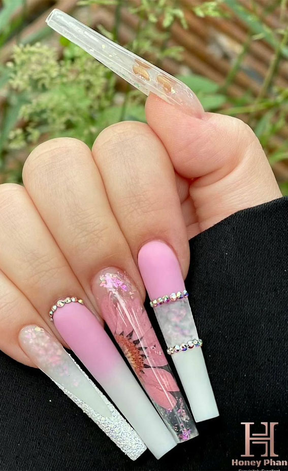 translucent ombre pink nails, coffin nails, long coffin nails, ombre pink nails, summer nails 2021, bright summer nails 2021, summer nail ideas 2021, summer nail trends 2021, coffin summer nails 2021, cute summer nails 2021, bright summer nails 2021, bright summer nails 2021