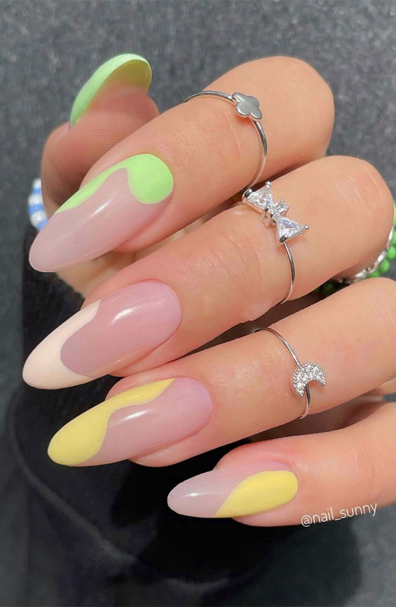 green and yellow on nude nails, natural color nails 2021, white summer nails 2021, summer nail ideas 2021, summer nail trends 2021, coffin summer nails 2021, cute summer nails 2021, bright summer nails 2021, bright summer nails 2021