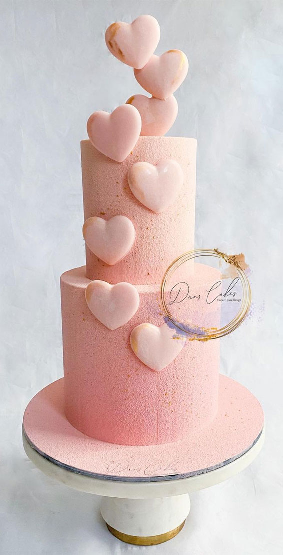 38+ Beautiful Cake Designs To Swoon : Ombre Pink Cake with Heart Details
