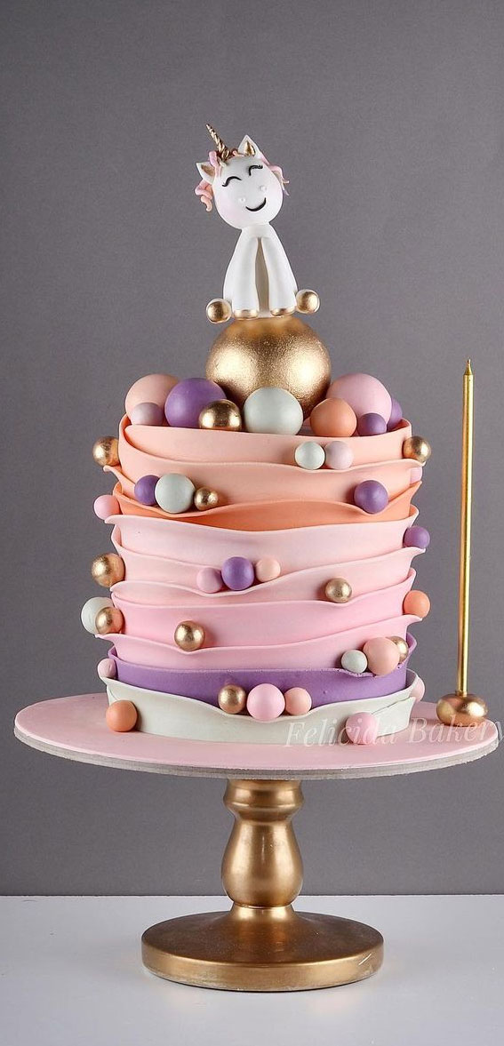 38+ Beautiful Cake Designs To Swoon : Ruffle Cake with Unicorn