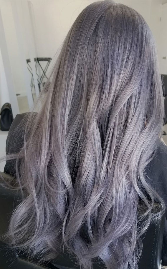 25 Trendy Grey & Silver Hair Colour Ideas for 2021 : Silver with Subtle Lavender