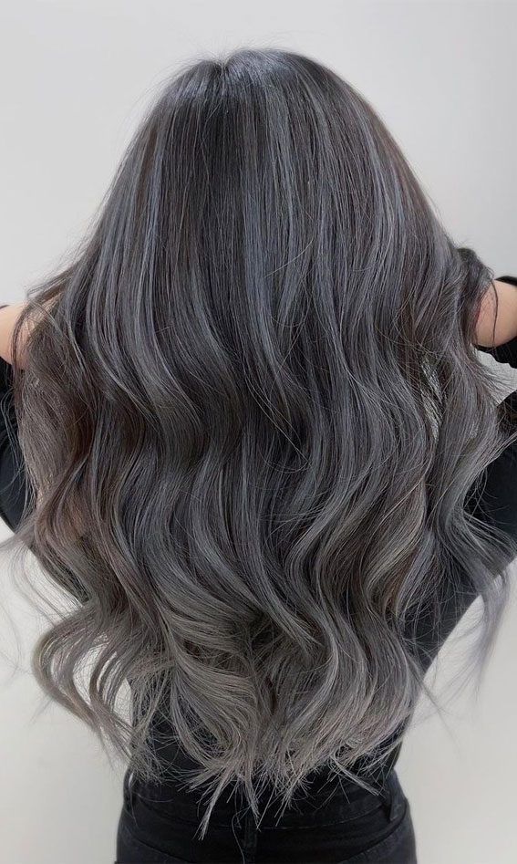 25 Trendy Grey & Silver Hair Colour Ideas for 2021 : Dark silver balayage