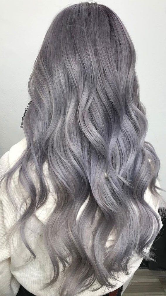25 Trendy Grey & Silver Hair Colour Ideas for 2021 : Dusty Silver Smoke
