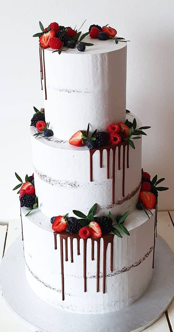 25 Best Simple Wedding Cakes 2021 : Three Tier Semi Naked Wedding Cake