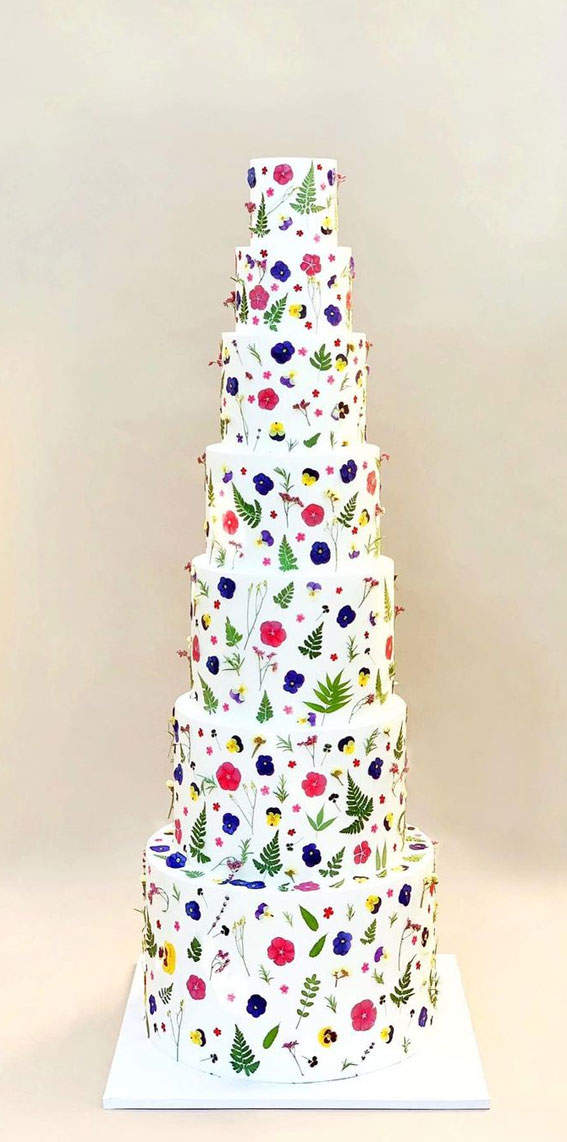 25 Best Simple Wedding Cakes 2021 : Edible Pressed Flower Wedding Cake