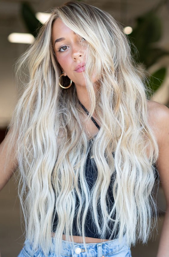 beach wave blonde hair, platinum beach wave hair, vanilla blonde hair color