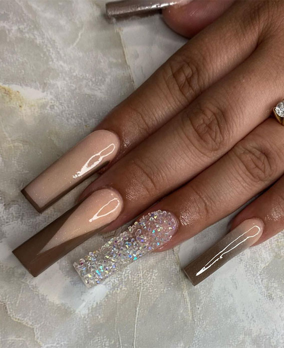 28 Trendy Brown Nail Designs 2021 : Brown French Tips Long Nails