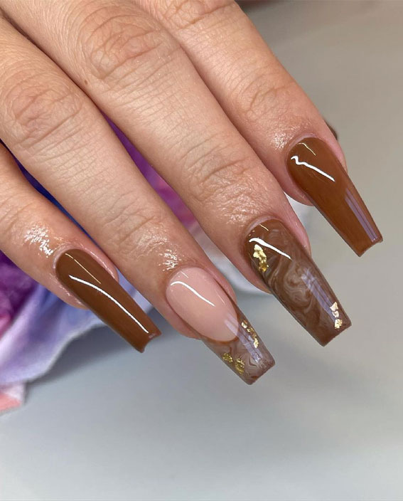 28 Trendy Brown Nail Designs 2021 : Brown Marble Nail Design