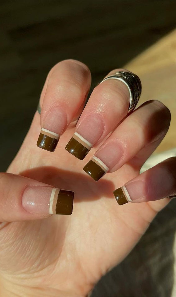 28 Trendy Brown Nail Designs 2021 : Chocolate Brown French Tips
